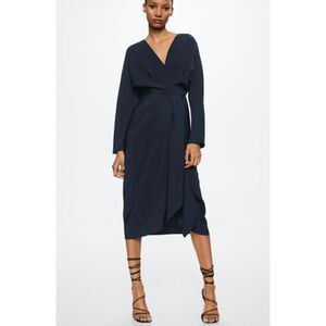 NWT Mango Navy Midi long sleeve Wrap dress, size L